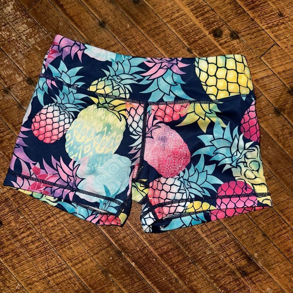 IAB MFA multicolored pineapple athletic no ride S workout booty shorts